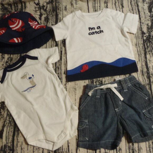 Gymboree Pelican Catch 3-6 Month Shorts Shirt Bodysuit Hat Outfit NWT - Picture 1 of 4